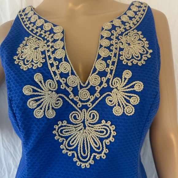 Lilly Pulitzer Gabby Blue/Gold Embroidery Shift Dress - Picture 5 of 10